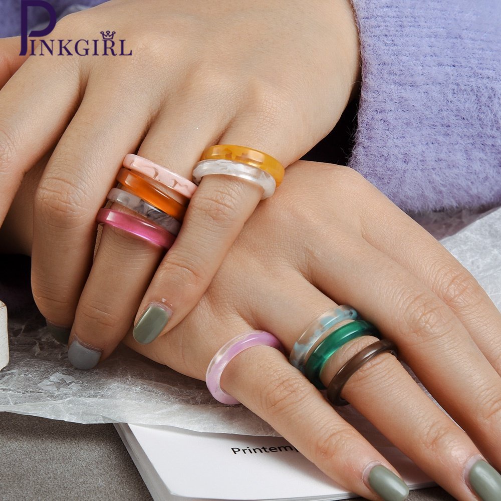 1 Nhẫn Acrylic Mỏng Trong Suốt Họa Tiết Cẩm Thạch Nhiều Màu Sắc Thanh Lịch Thời Trang Cho Nữ