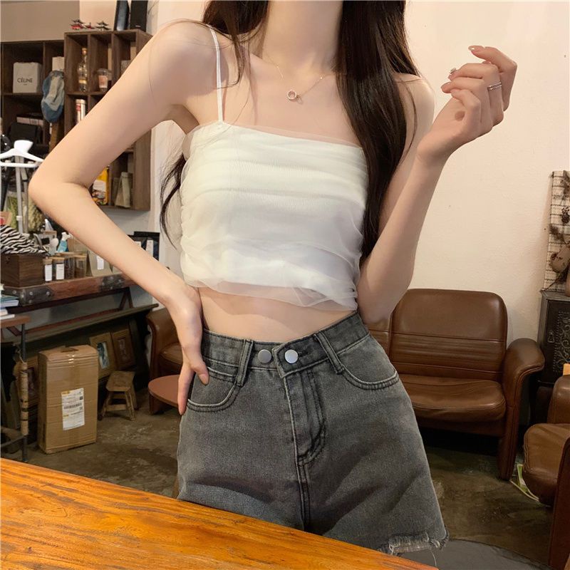 Áo Hai Dây Mùa Hè Dáng Ngắn Màu Hồng Gợi Cảm Hợp Thời Trang Cho Nữ