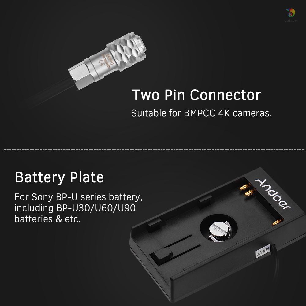 Tấm Chuyển Đổi Nguồn Pin Andoer Với Ốc Vít 1 / 4 Inch Cho Pin Blackmagic Cinema BMPCC 4K BP-U30 U60 U90 BP-U