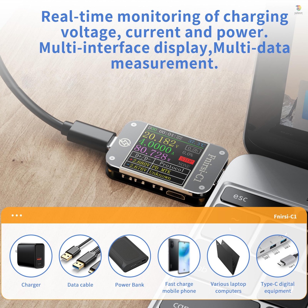 Thiết Bị Kiểm Tra Điện Áp USB Type C Màn Hình TFT Màu Kỹ Thuật Số 1.3 Inch 0-6.5A 4-24V