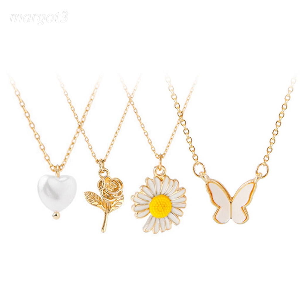 Vòng cổ Mặt Hình Hoa Cúc / Bướm Đính Ngọc Trai Giả Thời Trang Phong Cách Hàn Quốc Cho Nữ