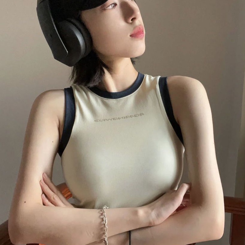 IELGY    Áo Không Tay Không Đường May Khối Màu Ôm Dáng Phong Cách retro Dành Cho Nữ