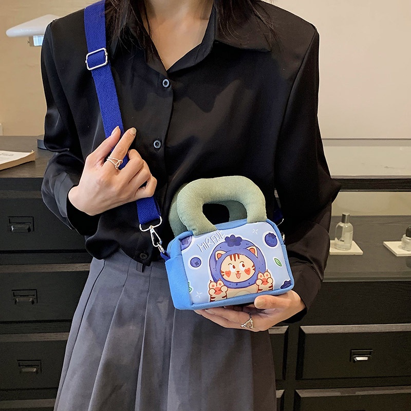 Túi Đeo Chéo Canvas Dáng Vuông Nhỏ Họa Tiết Hoạt Hình Thời Trang Cho Nữ