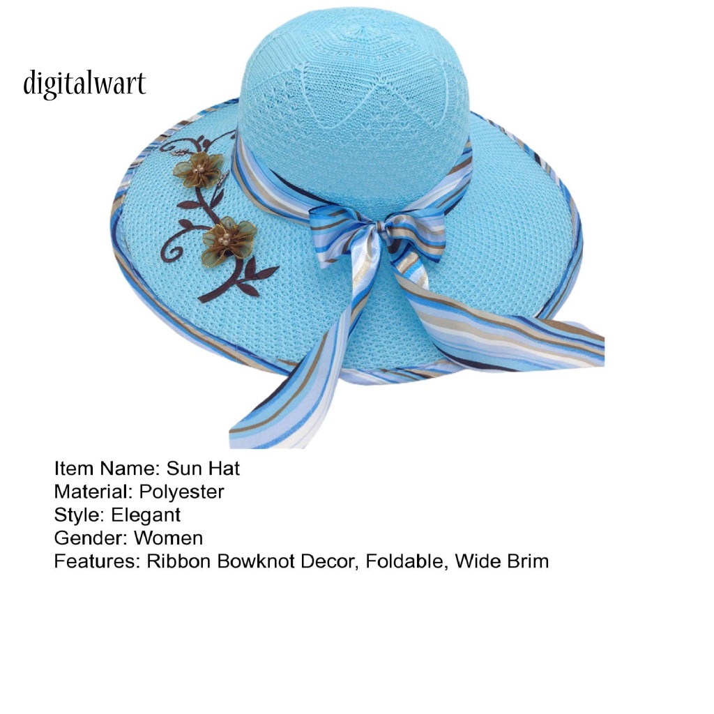 Kỹ Thuật Số| Mũ Cói Rộng Vành Đính Nơ Ruy Băng Xinh Xắn Thời Trang