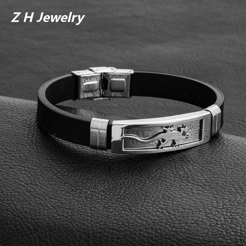 Z Vòng Tay Silicon Phối Mặt Hình Thằn Lằn Bằng Thép Không Gỉ Phong Cách Hip Hop Cho Nam Và Nữ