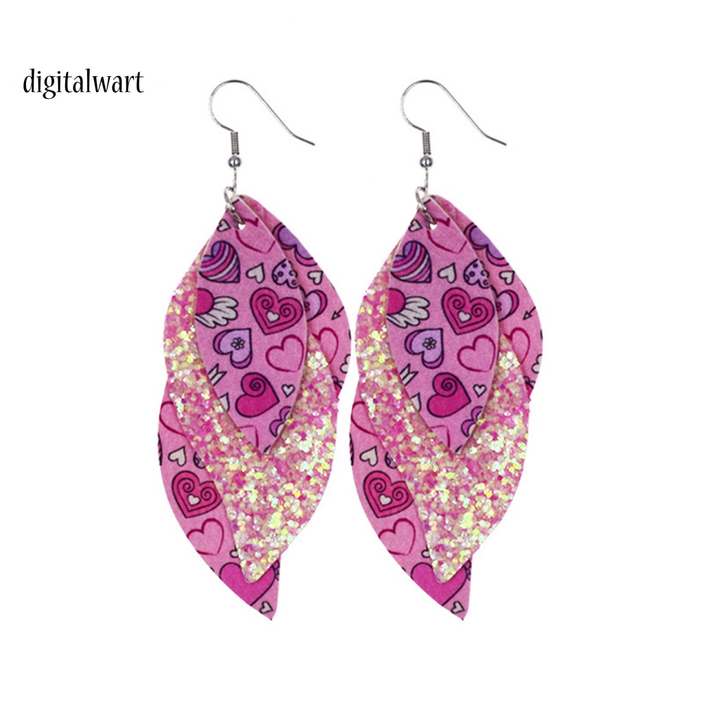 Kỹ Thuật Số| Bông Tai Bằng Da Hình Chữ S Đính Kim Sa Lấp Lánh Thời Trang