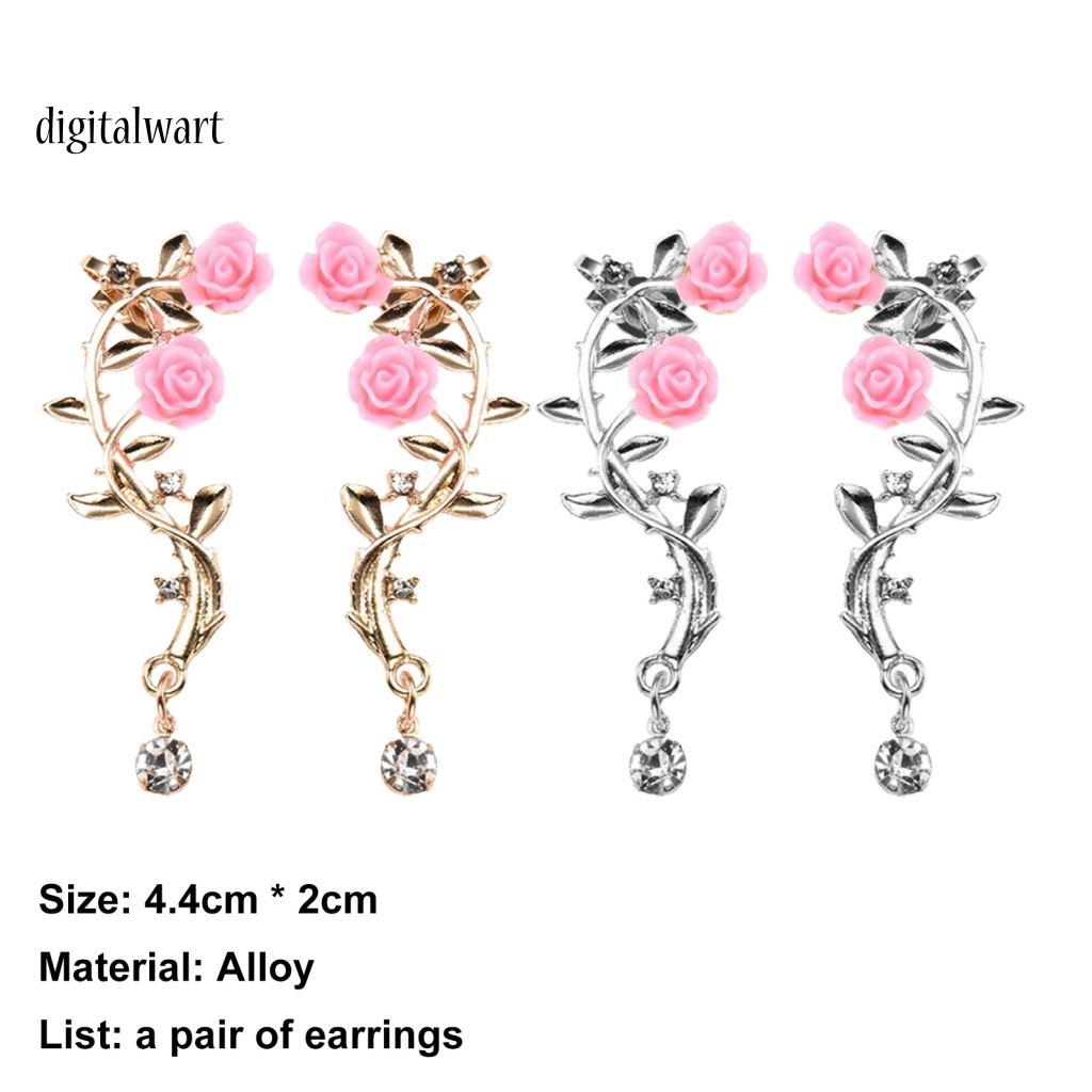 Kỹ Thuật Số| 1 Cặp Khuyên Kẹp Vành Tai Hình Hoa Hồng Đính Đá Lấp Lánh