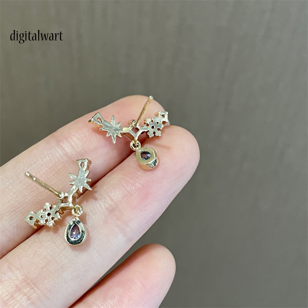 Kỹ Thuật Số| Bộ Vòng cổ + Bông Tai Đính Đá Zircon Hình Giọt Nước Bằng Đồng Bạc Chống Mài Mòn Thời Trang