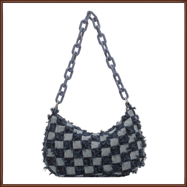 Túi Đeo Vai Họa Tiết Sọc Caro Chất Liệu Denim Thời Trang Mùa Hè Cho Nữ