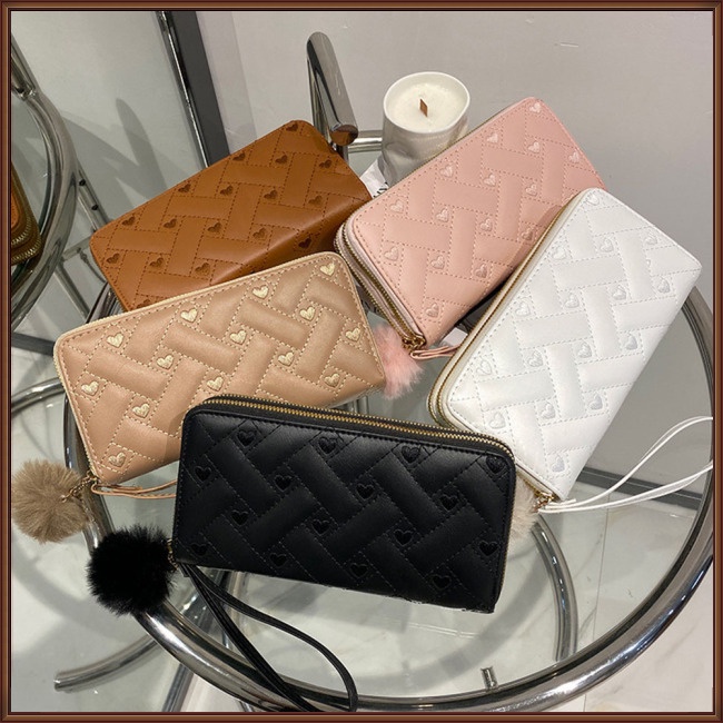 Ví Da Pu Màu Trơn Dáng Dài Có Khóa Kéo Đôi Thời Trang Cho Nữ