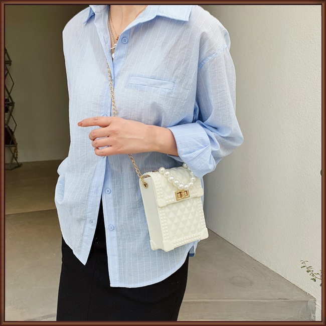 Túi Đeo Chéo Hình Vuông Cỡ Nhỏ Phối Dây Đeo Sợi Xích Thời Trang Cho Nữ