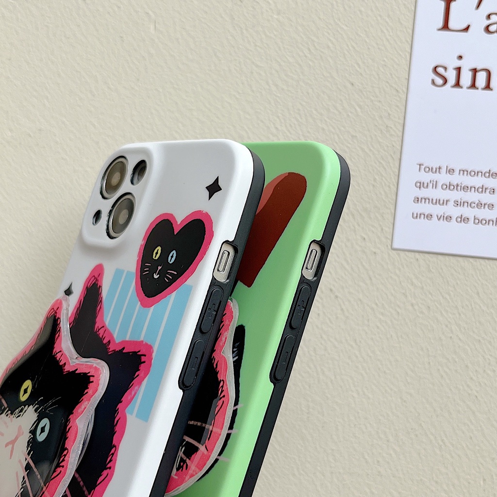 Ốp Điện Thoại TPU Dẻo Họa Tiết Hoạt Hình Chú Mèo Dễ Thương Kèm Giá Đỡ Cho iPhone 14 13 11 12 Pro Max