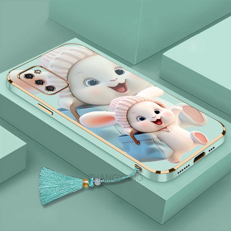 Ốp lưng Samsung a02s a03s Silicon Viền Thẳng Họa Tiết Chú Thỏ Nhiều Màu Dễ Thương Kèm Dây Đeo Cho Samsung a02s a03s