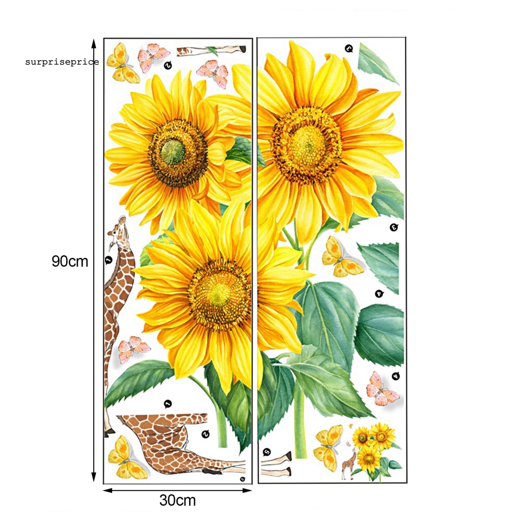 Set 2 Miếng Dán Tường Tự Dính Bằng PVC Chống Nước Hình Hoa Hướng Dương / Hươu Cao Cổ / Bướm