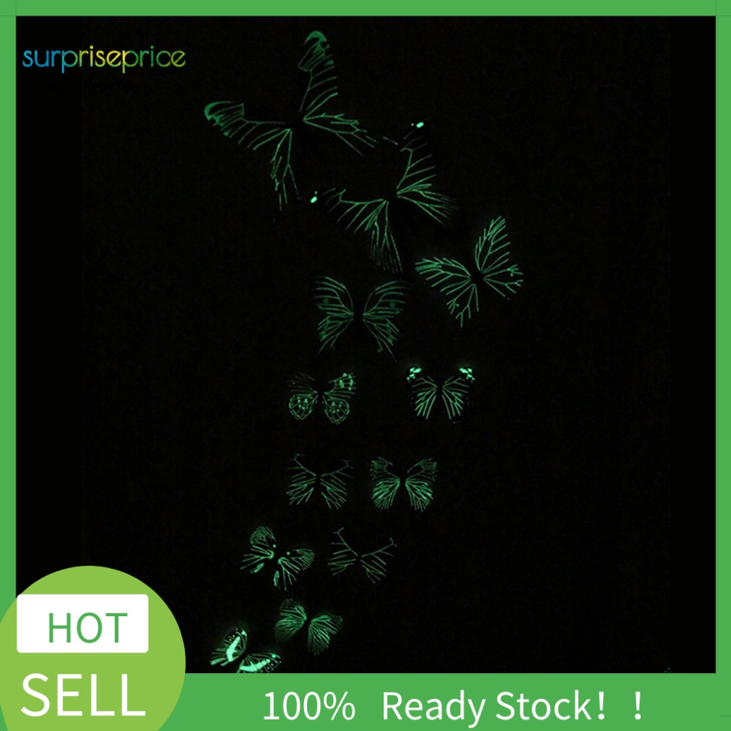 Bộ 12 Miếng Dán Tường Hình Bướm Ba Chiều Màu Dạ Quang Tự Dính Chống Nước Trang Trí Nhà Bếp DIY