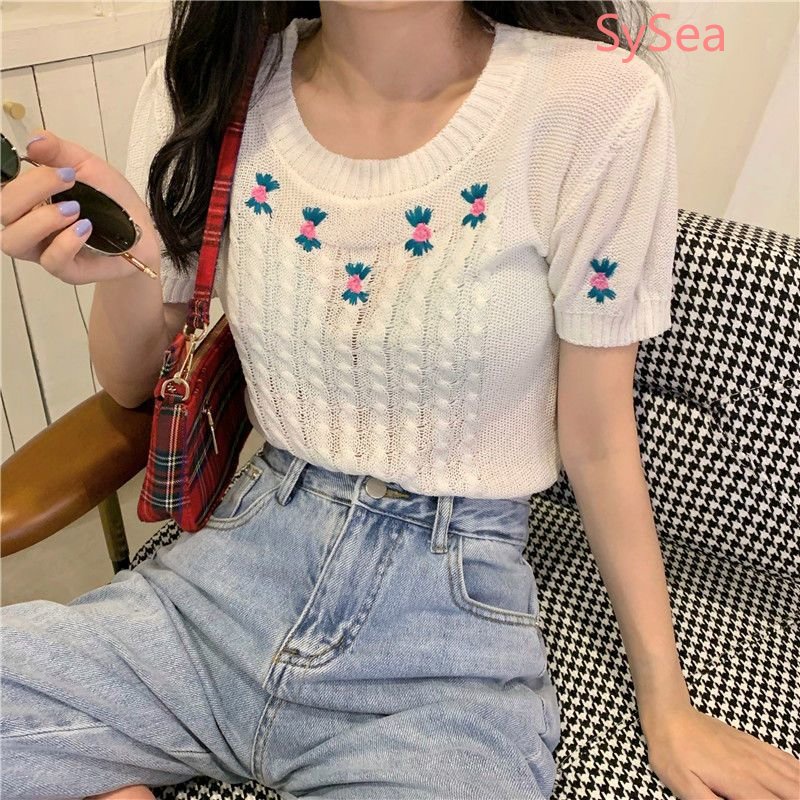 Áo Dệt Kim Thêu Hoa Phong Cách Hàn Quốc Gợi Cảm Cho Nữ