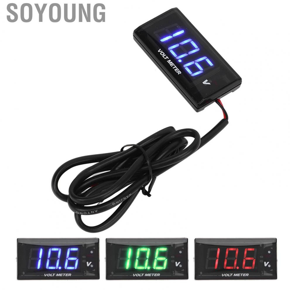 Soyoung Motorcycle Voltmeter  Accurate Measurement Universal Waterproof Voltage Gauge Digital Display DC12V for Replacement
