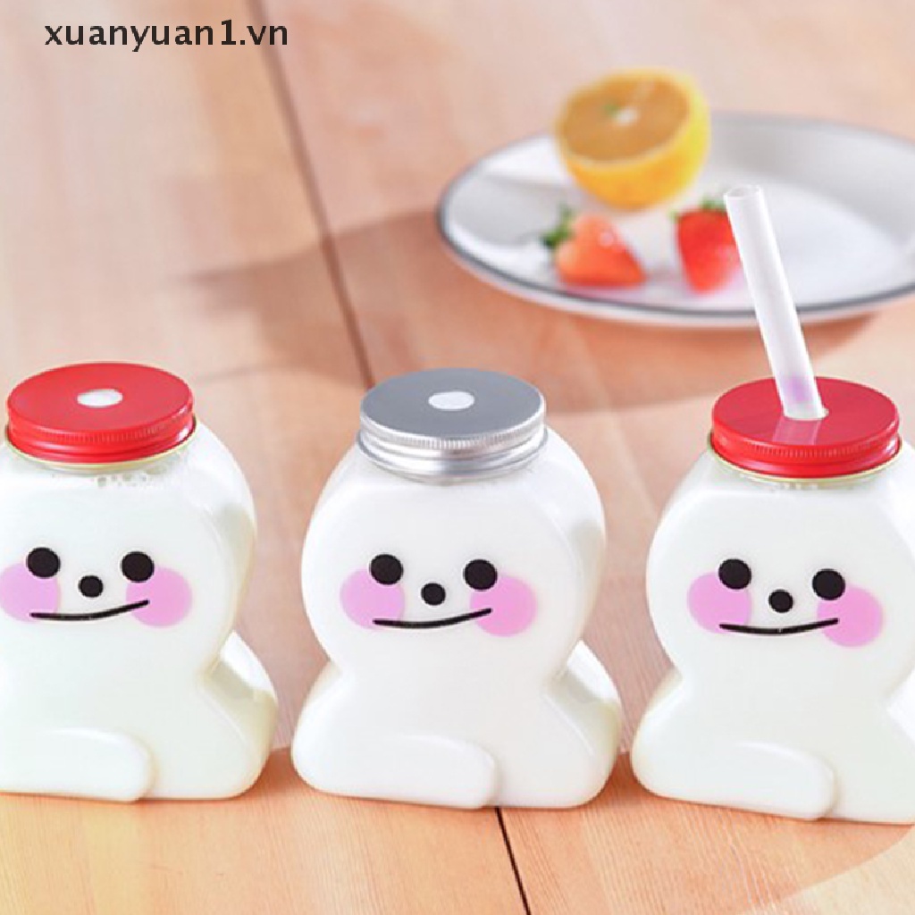 1 Bình Đựng Nước Ép 400ML Bằng Nhựa Trong Suốt In Họa Tiết Hoạt Hình Sáng Tạo