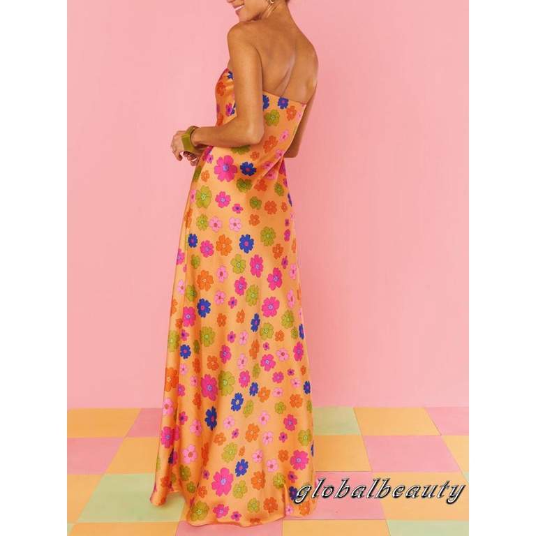 Đầm Dài Không Tay Hở Vai Họa Tiết Hoa Thời Trang Mùa Hè Cho Nữ