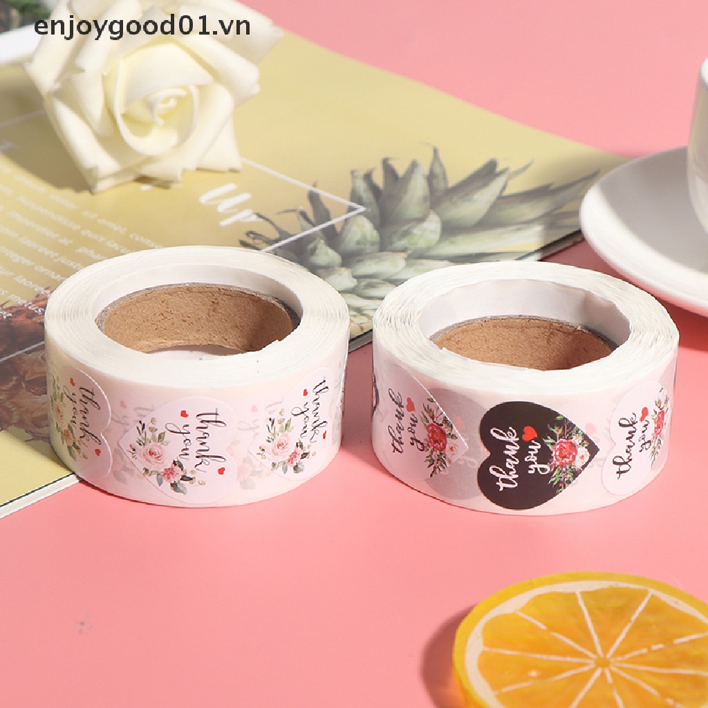 Set 500 Nhãn Dán Niêm Phong Bao Bì In Chữ thank you Và Trái Tim