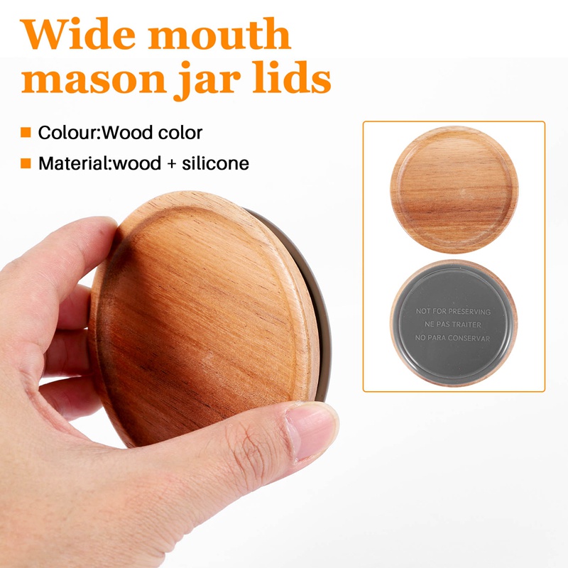 Nắp Đậy Thùng Đựng Thức Ăn Miệng Rộng Bằng Gỗ Chất Lượng Cao Cho Mason / Kerr Jars, Gỗ Acacia