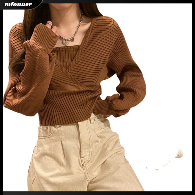 Áo Sweater Dệt Kim Tay Dài Cổ Vuông Chất Liệu Dày Dặn Màu Sắc Đơn Giản Thời Trang Cho Nữ