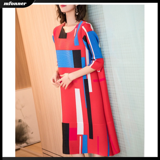 Đầm Midi Cổ Tròn Tay Lỡ Dáng Rộng In Họa Tiết Thời Trang Mùa Hè Xinh Xắn Cho Nữ