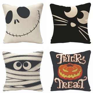 Vỏ gối vải lanh 45x45cm in hình chủ đề halloween trang trí phòng khách