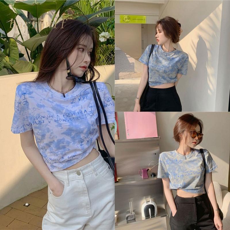 Áo Thun Nữ Ngắn Tay Cổ Tròn Nhuộm Màu Thời Trang