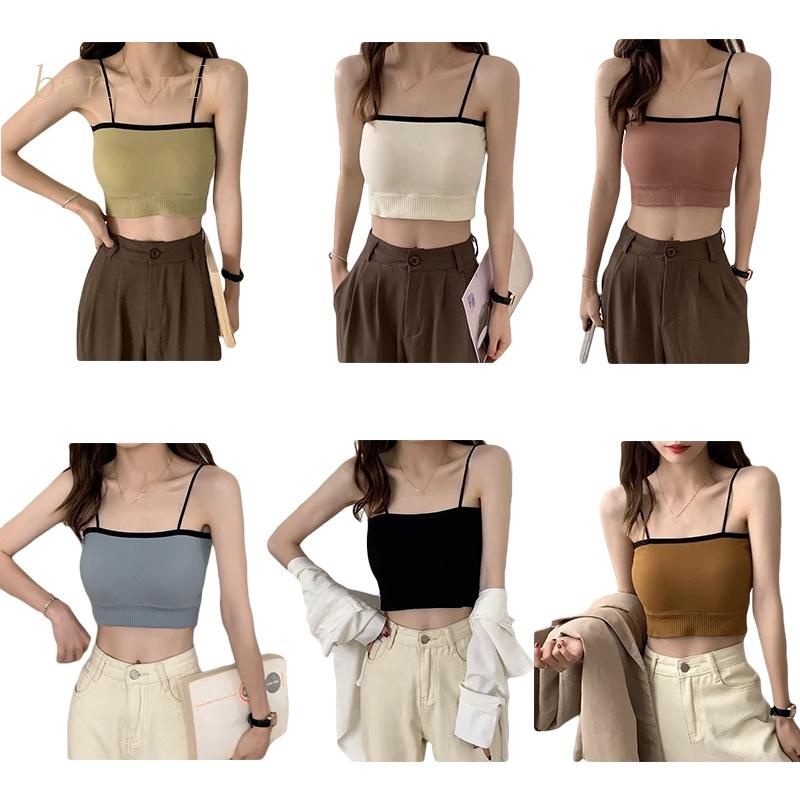 Brroa Áo Croptop Hai Dây Có Mút Đệm Ngực Màu Khối Mỏng Phong Cách Thể Thao Thời Trang Cho Nữ