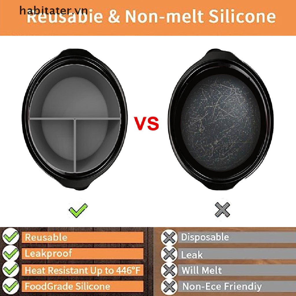 Miếng Lót Phân Vùng Nồi Nấu Ăn Chậm 6QT Bằng Silicon Chống Rò Rỉ Có Thể Tái Sử Dụng