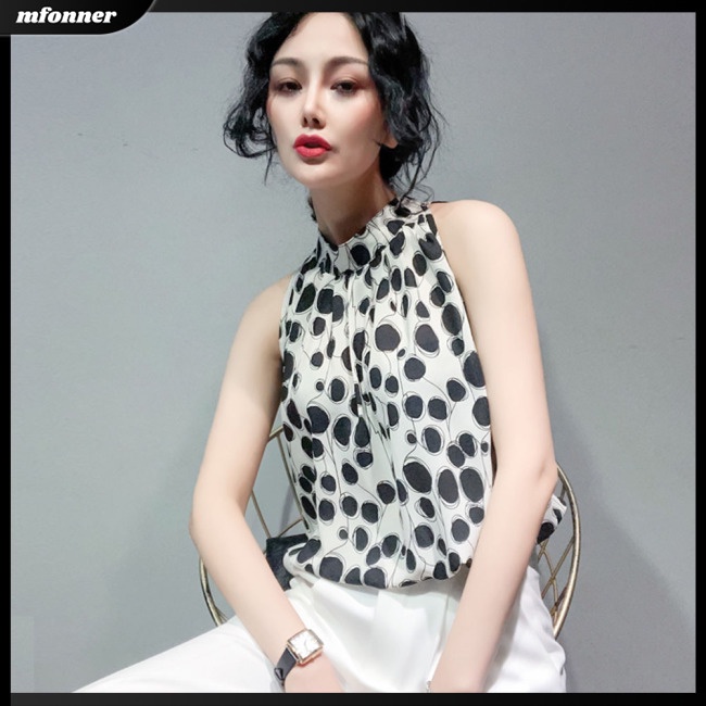 Áo Sơ Mi Chiffon Cổ Tròn Không Tay Thoáng Khí Thân Thiện Với Da In Họa Tiết Hoa Thời Trang Cho Nữ