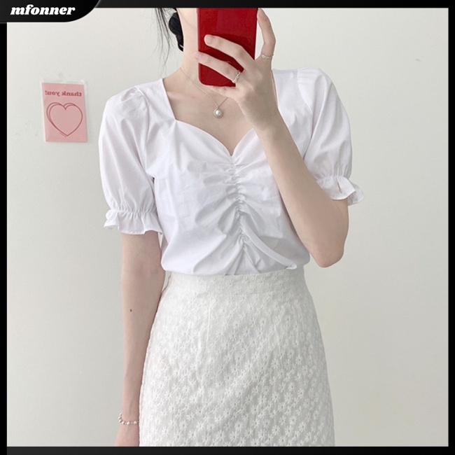 Áo Kiểu Tay Ngắn Phồng Cổ Vuông Thời Trang Mùa Hè Ngọt Ngào Dễ Thương Cho Nữ