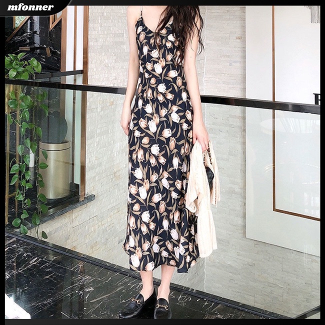 Đầm Dài Hai Dây Phong Cách Retro Thời Trang Mùa Hè Dành Cho Nữ