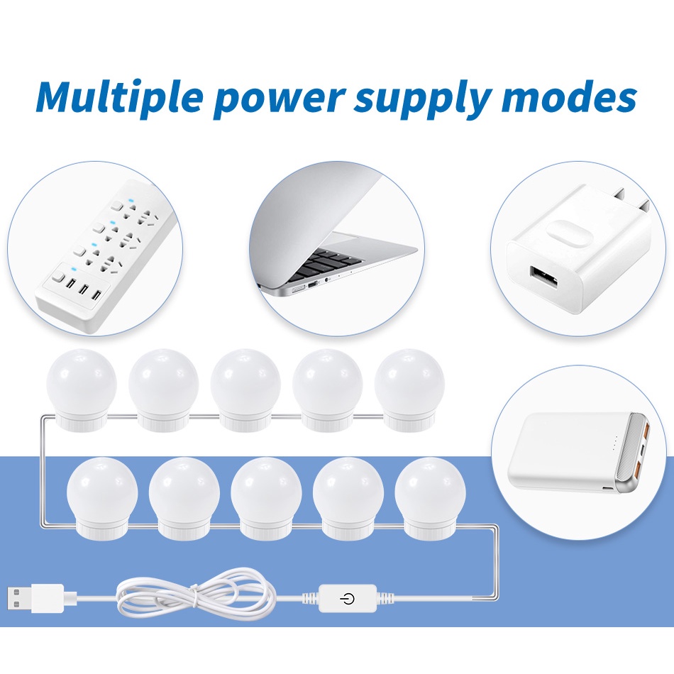 Bóng Đèn Led Gắn Gương Trang Điểm 3 Chế Độ Cảm Ứng Chuyển Động Sạc USB 12V Hollywood