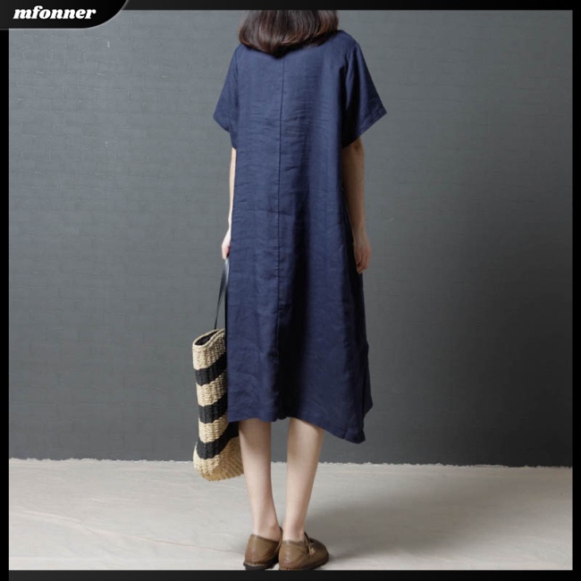 Đầm Tay Ngắn Dáng Rộng Màu Sắc Thời Trang Mùa Hè Thoải Mái Cho Nữ Có Size Lớn