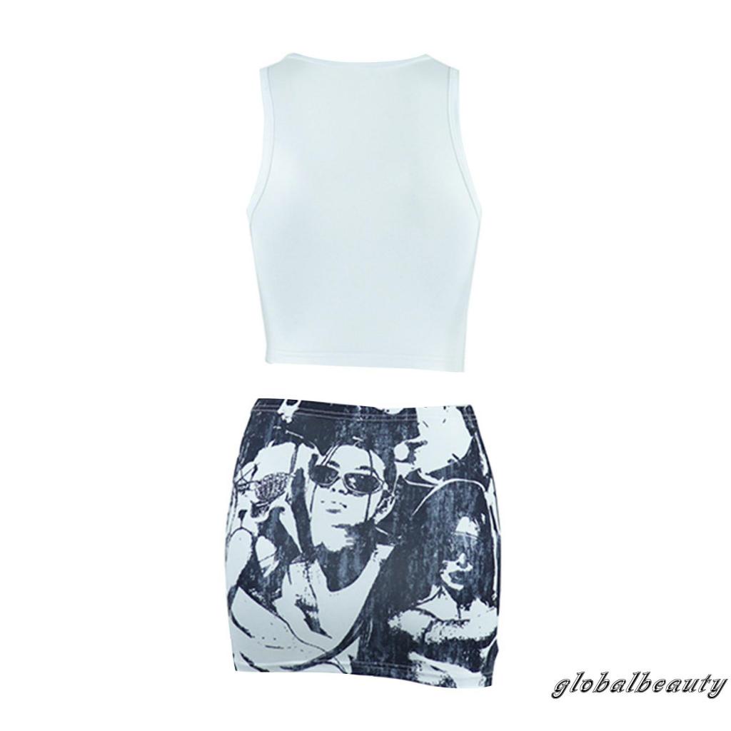 Bộ Áo Tank Top + Chân Váy Ôm In Họa Tiết Nhân Vật Hoạt Hình Thời Trang Mùa Hè Cho Nữ