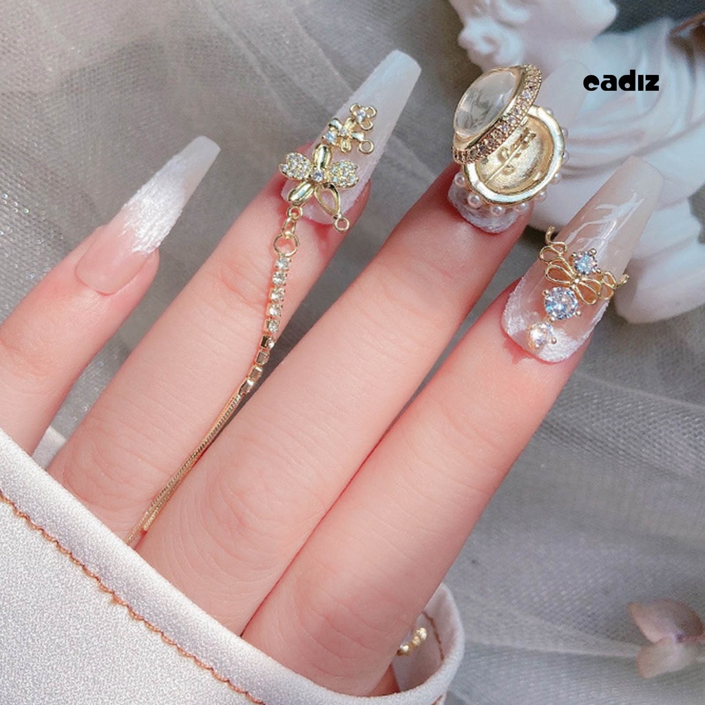 Phụ Kiện Dây Xích Hình Hoa Bướm Lấp Lánh Trang Trí Móng Tay Nghệ Thuật Chống Rơi Chống Rỉ Sét DIY