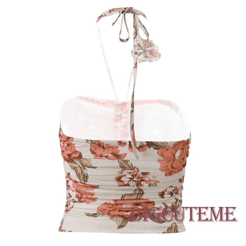 Áo Ống Ôm Sát Nách Hở Lưng In Họa Tiết Hoa Thời Trang Mùa Hè Cho Nữ