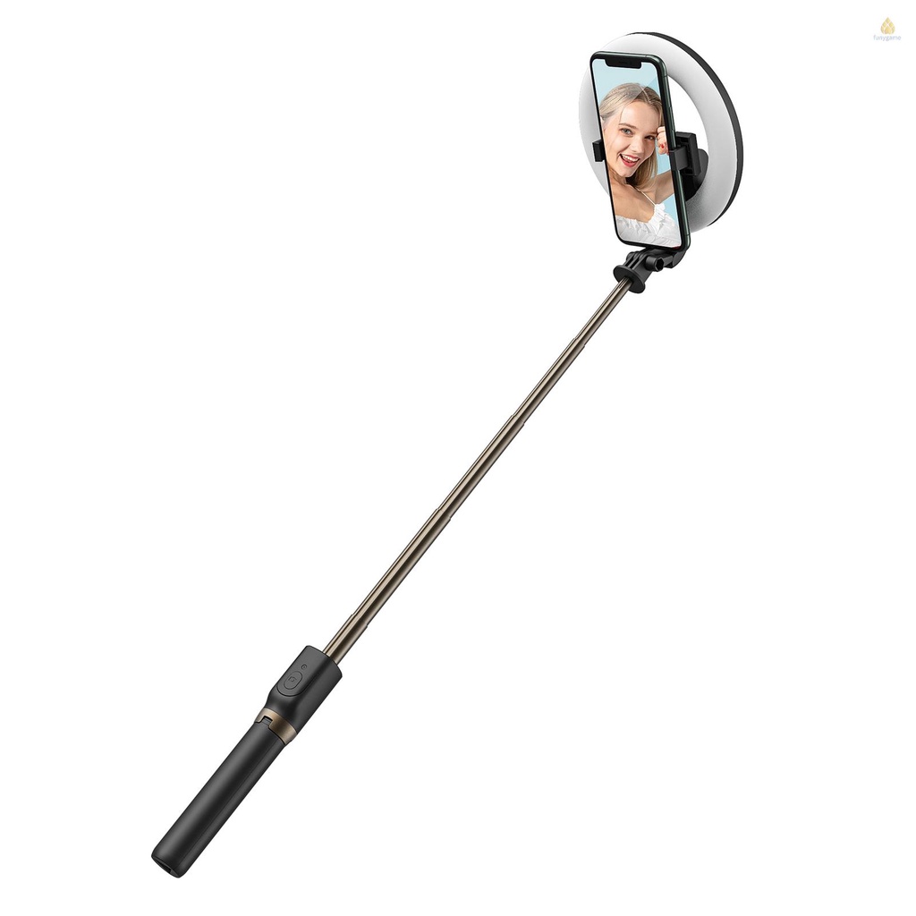 Vòng Đèn Led RGB 6-inch 9 Màu Kèm Gậy Tự Sướng 2 Trong 1 93cm Điều Chỉnh Độ Cao Kèm Pin BT Điều Khiển Từ Xa 1200mAh