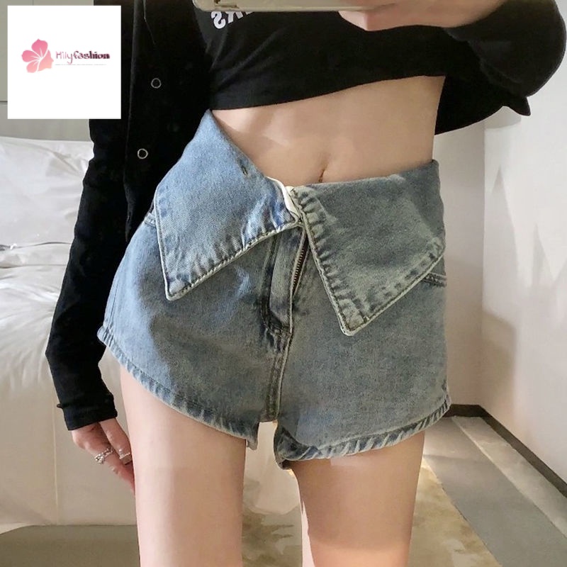 Quần Short Denim Mỏng Lưng Cao Thời Trang Mùa Hè 2022