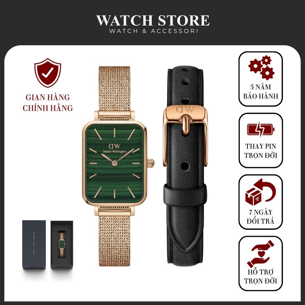 Combo Đồng Hồ Nữ Quadro Pressed Melrose Green & Dây Da Sheffield Chính Hãng - Daniel Store Vietnam .