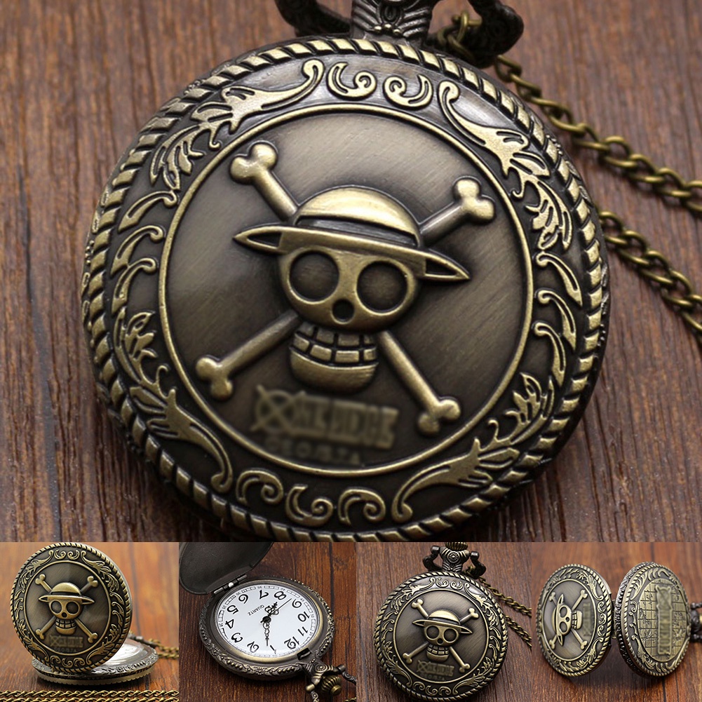 Vòng cổ Mặt Đồng Hồ Bỏ Túi Hình Đầu Lâu Bằng Đồng Phong Cách Vintage