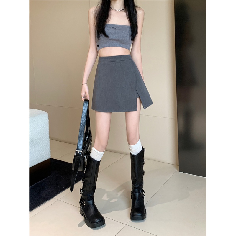 SUXI Chân Váy Chữ A Lưng Cao Màu Sắc Đơn Giản Thời Trang Mùa Hè Cho Nữ