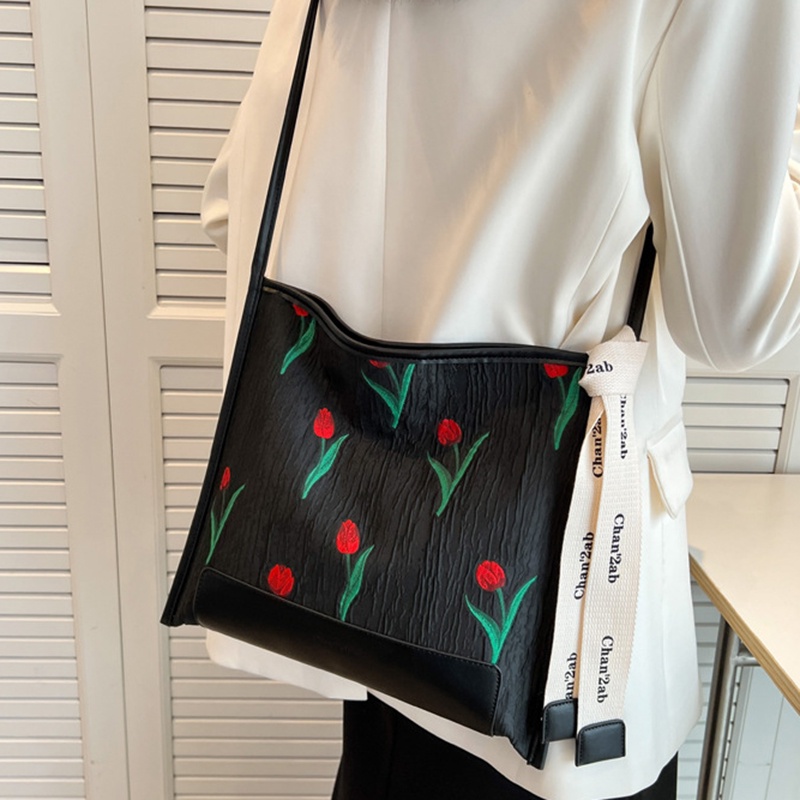 Túi tote Đeo Vai Sức Chứa Lớn Thêu Họa Tiết Hoa tulip Dễ Phối Đồ Thời Trang Cho Nữ