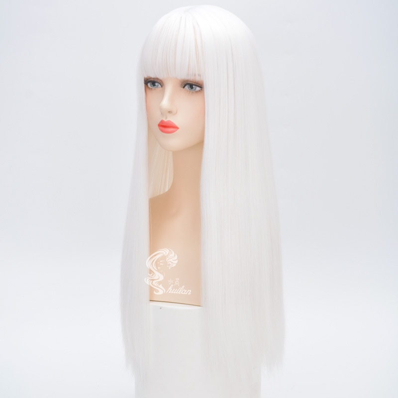 Bộ Tóc Giả Dài Thẳng Màu Trắng Nhám Phong Cách Lolita Cho Nữ jk