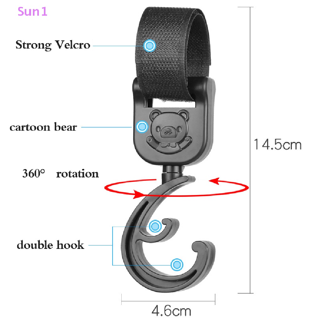 Bộ 2 Móc Treo Đồ Gắn Xe Đẩy Em Bé Có Thể Xoay 360 Độ Sun1 >