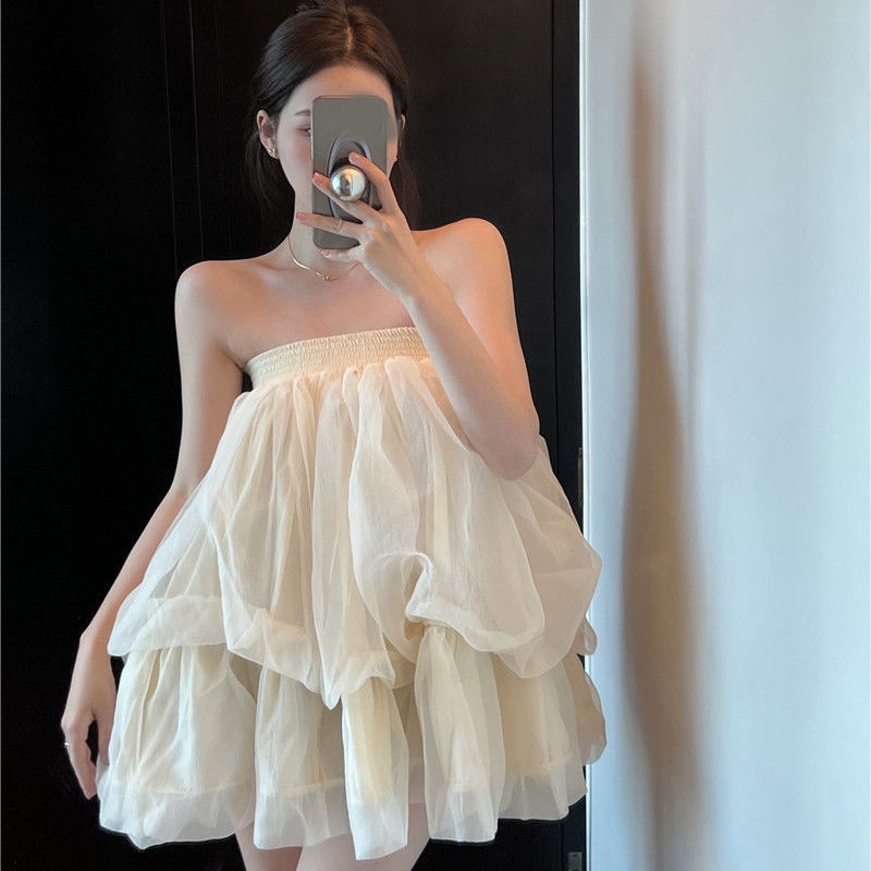 IELGY   Đầm Xòe Phối Lưới Hở Vai Thời Trang Dành Cho Nữ