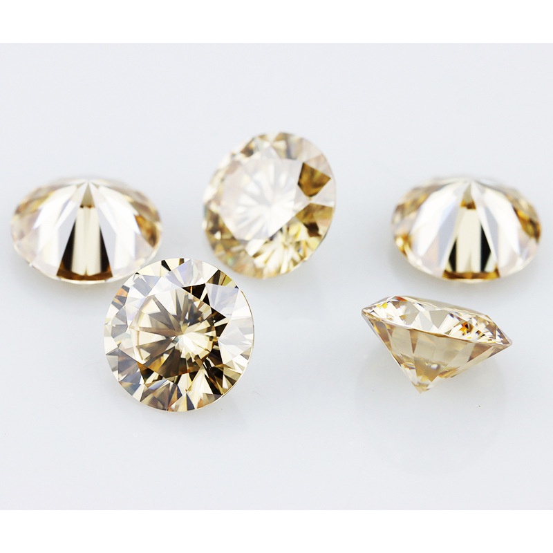0.5-2 carat Champagne màu sắc thực Mosang kim cương tròn Moissanite khỏa thân đá
