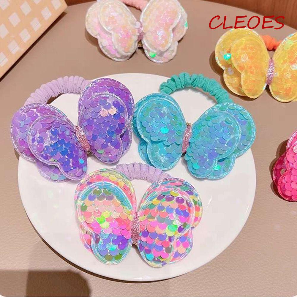 Dây Cột Tóc Co Giãn Đính Nơ Kim Sa Lấp Lánh Cho Bé Gái